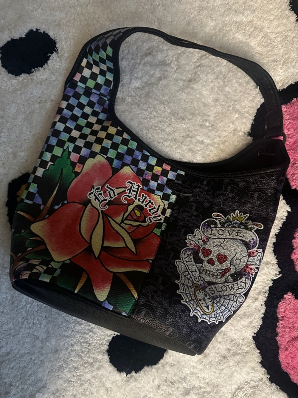 ED HARDY Multicolor Rose & Skull Shoulder Bag